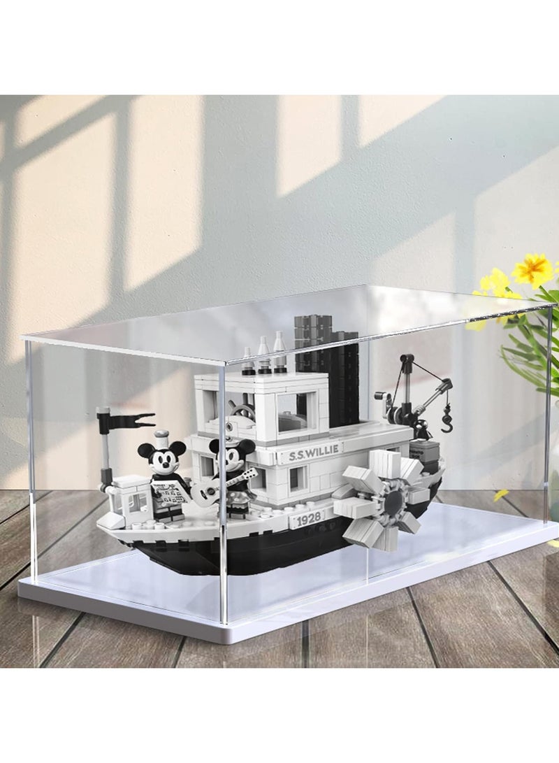 Clear Acrylic Display Case for Lego Collectibles, Assemble Box Dustproof Protection with White Wood-Plastic Base & String Light 15.7x7.9x7.9in Brand: ELEpure