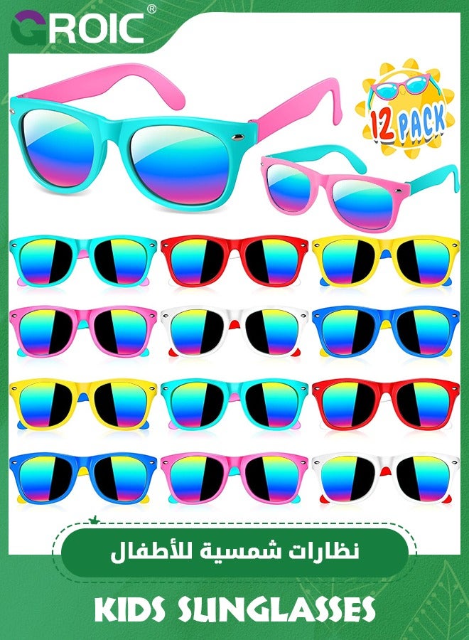 12 Pair Kids Sunglasses, Colorful Party Favor with UV Protection for Boys Girls, Party Supplies, Beach Pool Birthday Party Favors Goodie Bag Stuffer for Kids 3-8