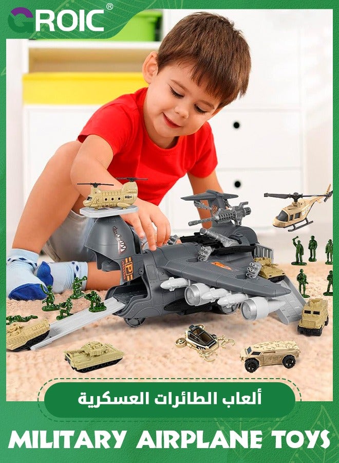 Military Airplane Toys，Army Toys,Military Toys with Vehicles,Army Men,Helicopter Toys for Kids,Airplane Toys Set,Army Men Trucks Airplanes Helicopter,Transport Cargo Airplane