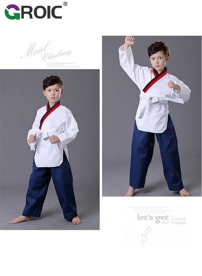 Taekwondo Suit, Karate Uniform Brazilian BJJ Gi Jiu Jitsu Gi for Kids, Gi Uniform Durable Pant & Jacket, Sports Training Clothes Parts, Lightweight Student Karate Gi Martial Arts Uniform with Belt