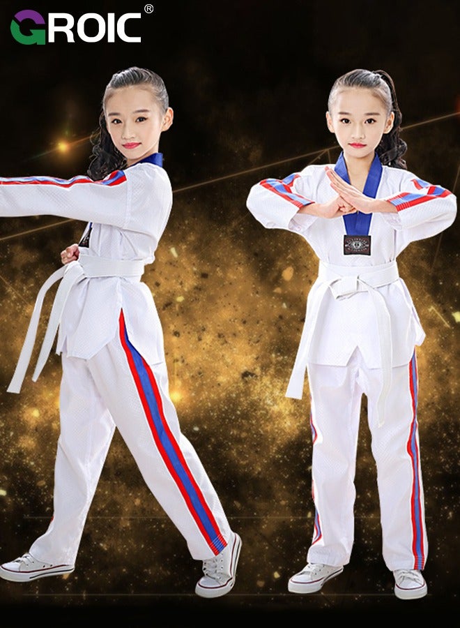 Taekwondo Suit, Karate Uniform Brazilian BJJ Gi Jiu Jitsu Gi for Kids, Gi Uniform Durable Pant & Jacket, Sports Training Clothes Parts, Lightweight Student Karate Gi Martial Arts Uniform with Belt