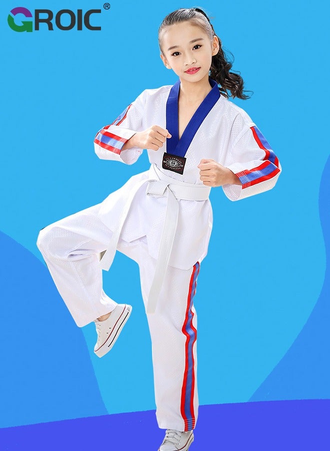 Taekwondo Suit, Karate Uniform Brazilian BJJ Gi Jiu Jitsu Gi for Kids, Gi Uniform Durable Pant & Jacket, Sports Training Clothes Parts, Lightweight Student Karate Gi Martial Arts Uniform with Belt