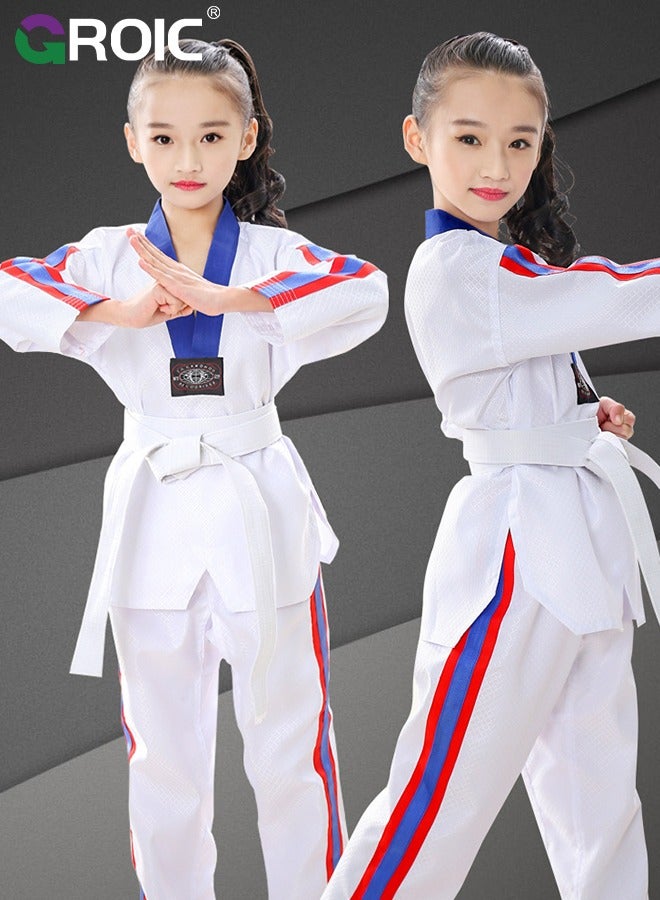 Taekwondo Suit, Karate Uniform Brazilian BJJ Gi Jiu Jitsu Gi for Kids, Gi Uniform Durable Pant & Jacket, Sports Training Clothes Parts, Lightweight Student Karate Gi Martial Arts Uniform with Belt