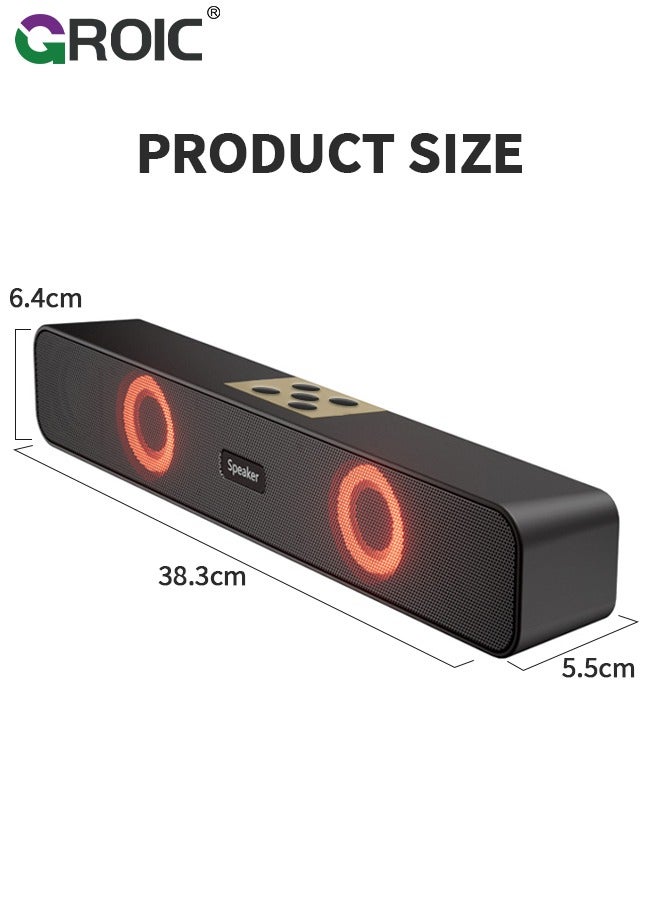 Computer Speakers Desktop Soundbar HiFi Stereo Audio RGB Mini Sound Bar External Speaker with Bluetooth AUX-in Wired USB Powered Volume Control for PC Laptop Tablets Monitor