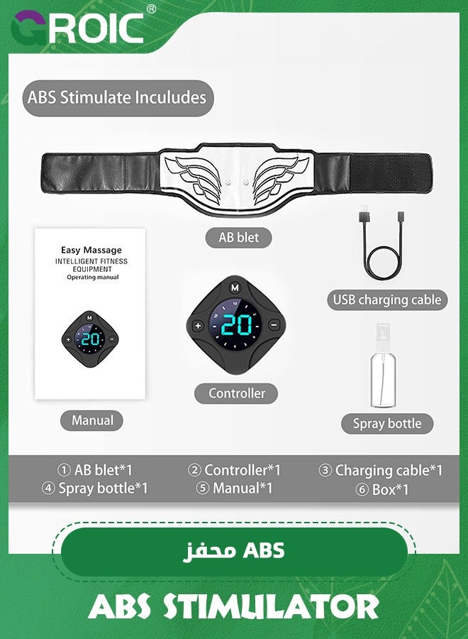 ABS Stimulator, USB Rechargeable Portable Fitness Workout Equipment Without Gel Pads for Arm, Leg, Home Office, ABS Training Workout Belt,Portable Fitness Apparatus