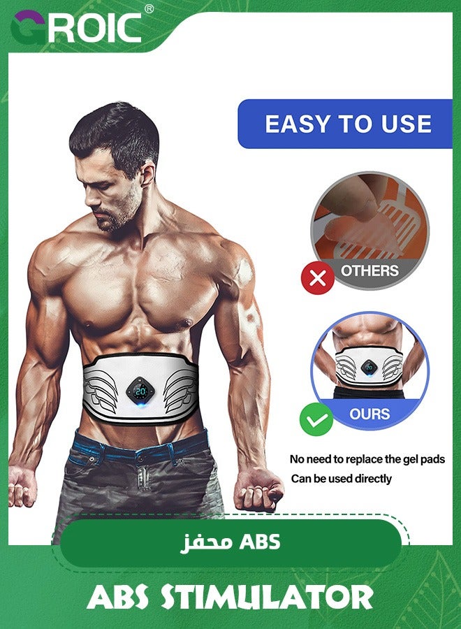 ABS Stimulator, USB Rechargeable Portable Fitness Workout Equipment Without Gel Pads for Arm, Leg, Home Office, ABS Training Workout Belt,Portable Fitness Apparatus