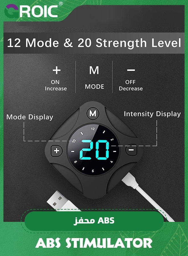 ABS Stimulator, USB Rechargeable Portable Fitness Workout Equipment Without Gel Pads for Arm, Leg, Home Office, ABS Training Workout Belt,Portable Fitness Apparatus