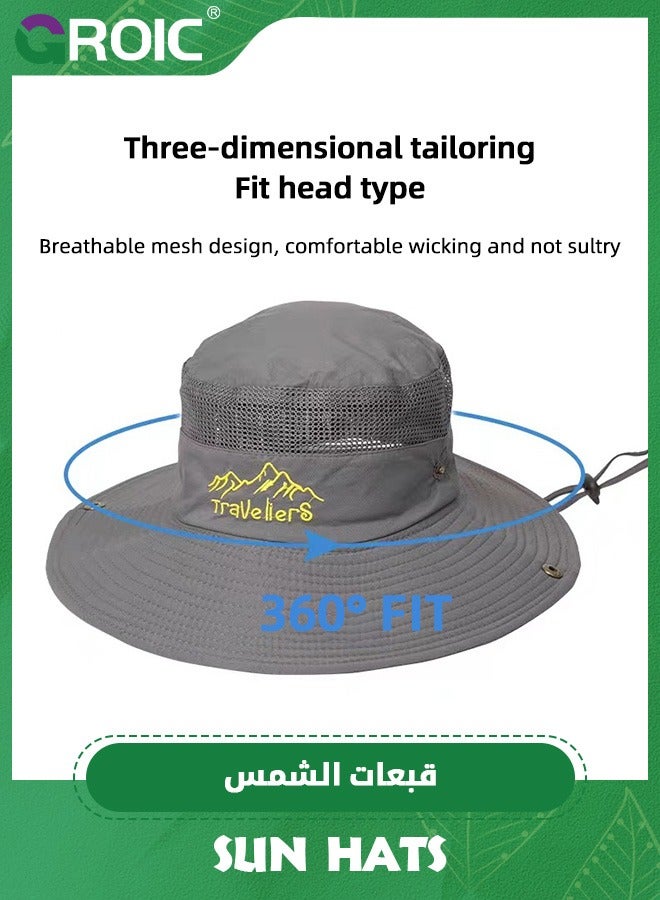 Men's Sun Hats UV Protection Summer Hat，Wide Brim UPF50+ Fishing Boonie Hat Waterproof Packable Bucket Cap with Sunscreen Clothing,Sun Protection Jacket,Sunscreen Suit