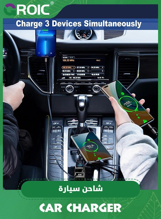 Ultra-Small Retractable Car Charger 60W,4 in 1 Retractable Phone Charger for Car Super Fast Car Charger with Retractable Cord X2 and USB A Charging Port,Car Phone Charger Adapter