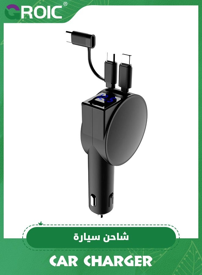 Ultra-Small Retractable Car Charger 60W,4 in 1 Retractable Phone Charger for Car Super Fast Car Charger with Retractable Cord X2 and USB A Charging Port,Car Phone Charger Adapter