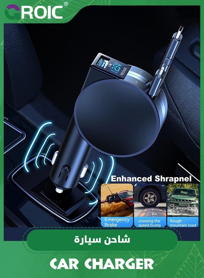 Ultra-Small Retractable Car Charger 60W,4 in 1 Retractable Phone Charger for Car Super Fast Car Charger with Retractable Cord X2 and USB A Charging Port,Car Phone Charger Adapter