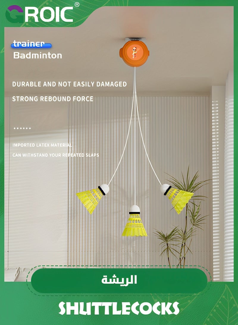 Badminton Shuttlecocks,Badminton Self Training Tool (6 Balls & 1 Trainer), Badminton Self Practice Trainer Aid, Badminton Single-Player Rebound Trainer, Portable Badminton Set for Indoor