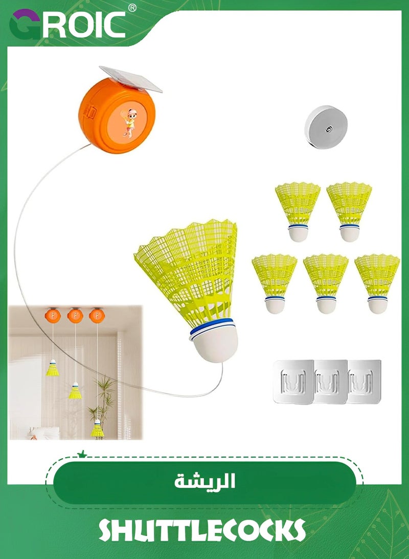 Badminton Shuttlecocks,Badminton Self Training Tool (6 Balls & 1 Trainer), Badminton Self Practice Trainer Aid, Badminton Single-Player Rebound Trainer, Portable Badminton Set for Indoor