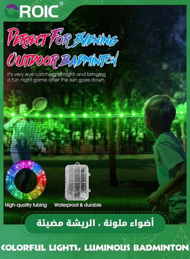 Badminton Net Light, 17 Colors 8 Modes Waterproof LED Light with Remote for Backyard Badminton Volleyball Game at Night,LED Light for Playing Junior Tennis, Backyard Games with 4 LED Shuttlecocks