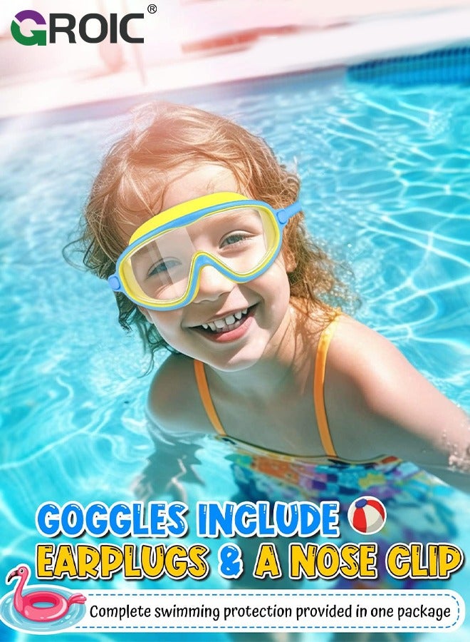 2 Pack Kids Swim Goggles, Wide View Swimming Goggles for Children, Leak-proof UV Protection Waterproof Anti-fog Professional Swim Goggles Clear Vision Underwater for Kids Swimming