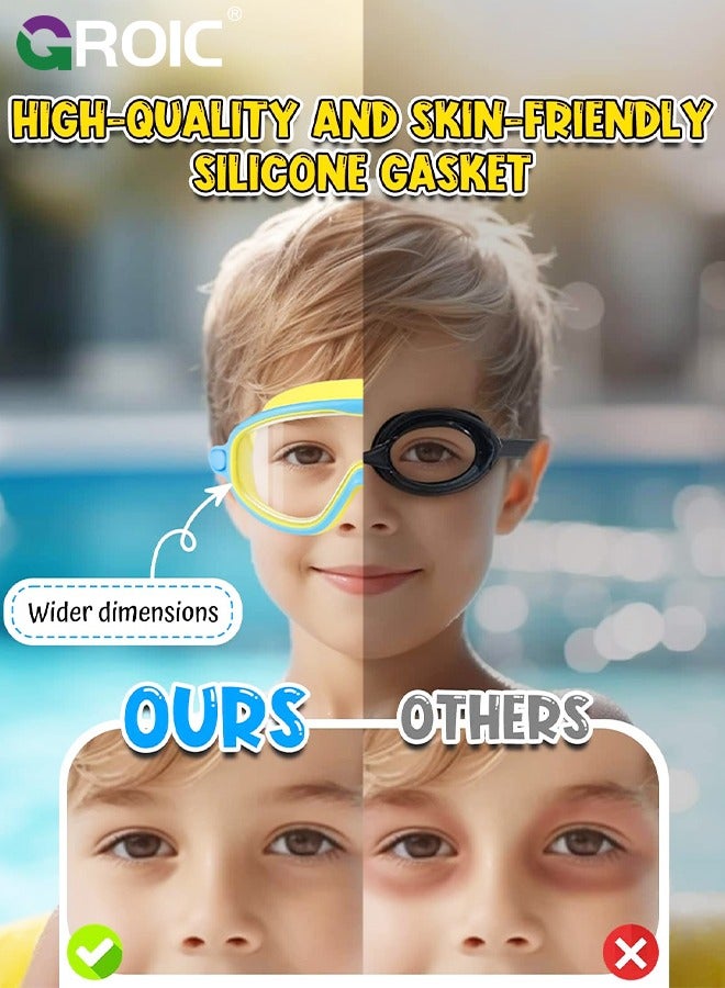 2 Pack Kids Swim Goggles, Wide View Swimming Goggles for Children, Leak-proof UV Protection Waterproof Anti-fog Professional Swim Goggles Clear Vision Underwater for Kids Swimming