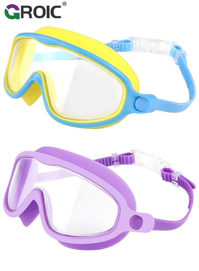 2 Pack Kids Swim Goggles, Wide View Swimming Goggles for Children, Leak-proof UV Protection Waterproof Anti-fog Professional Swim Goggles Clear Vision Underwater for Kids Swimming