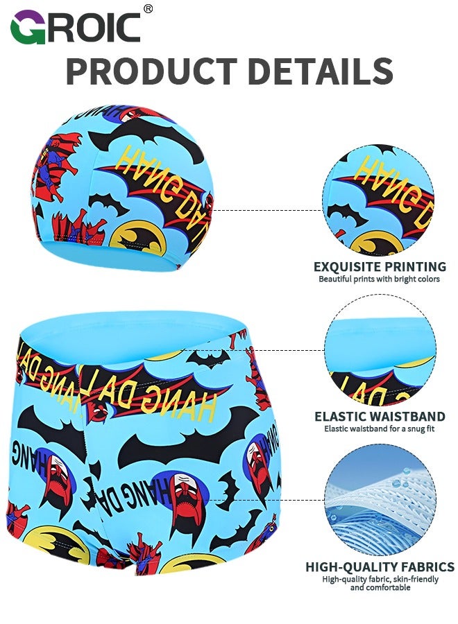 6-Pieces Kids Swim Goggles Set, Batman Swim Caps, Swim Goggles, Batman Swim Trunks, Swim Wing, Swim Nose Clip, Swim Earplug and Bag, Water Sports Learning Swimming Training Aids for 28-38Lb Kids