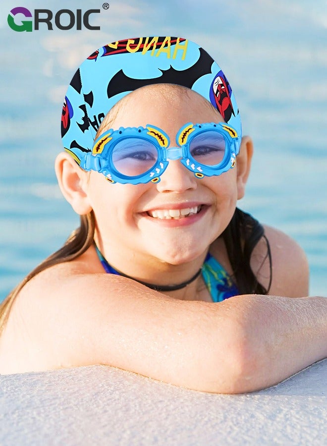 6-Pieces Kids Swim Goggles Set, Batman Swim Caps, Swim Goggles, Batman Swim Trunks, Swim Wing, Swim Nose Clip, Swim Earplug and Bag, Water Sports Learning Swimming Training Aids for 28-38Lb Kids