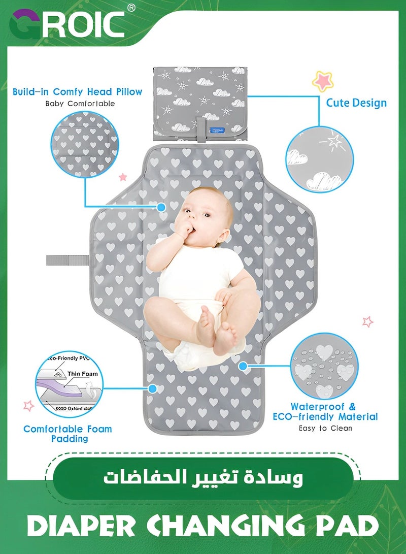 Baby Portable Changing Pad,Waterproof Compact Diaper Changing Mat with Built-in Pillow,Lightweight & Foldable Changing Station,Diaper Changing Pad