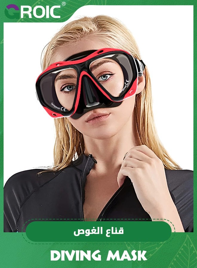 Snorkel Diving Mask Panoramic HD Swim Mask, Anti-Fog Scuba Diving Goggles,Tempered Glass Dive Mask Adult Youth Swim Goggles with Nose Cover for Diving, Snorkeling, Swimming