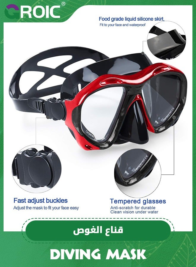 Snorkel Diving Mask Panoramic HD Swim Mask, Anti-Fog Scuba Diving Goggles,Tempered Glass Dive Mask Adult Youth Swim Goggles with Nose Cover for Diving, Snorkeling, Swimming
