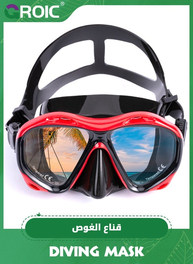 Snorkel Diving Mask Panoramic HD Swim Mask, Anti-Fog Scuba Diving Goggles,Tempered Glass Dive Mask Adult Youth Swim Goggles with Nose Cover for Diving, Snorkeling, Swimming