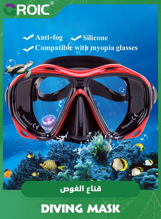 Snorkel Diving Mask Panoramic HD Swim Mask, Anti-Fog Scuba Diving Goggles,Tempered Glass Dive Mask Adult Youth Swim Goggles with Nose Cover for Diving, Snorkeling, Swimming