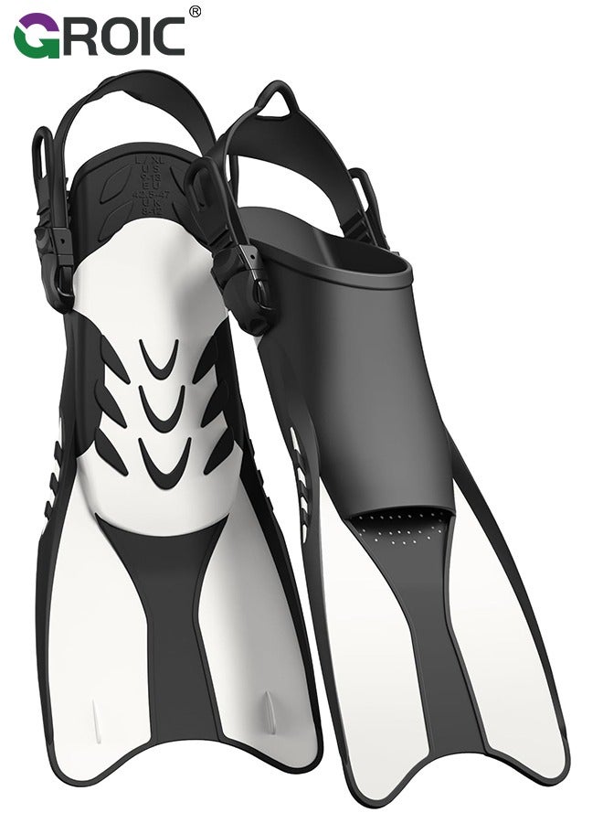 Snorkel Fins Swim Fins Open Heel, Adjustable and Light Diving Fins Buckles Open Heel Swim Flippers with Good Thrust, Travel Size Short Flippers for Snorkeling Swimming Adult 4.5-8.5 US Size