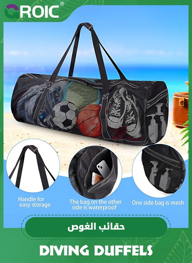 Super Large Mesh Dive Bag for Scuba or Snorkeling - Diving Snorkel Gear Bags Extra Large Beach and Totes with Zipper Pockets Oversized Duffle Ideal Your Pool Trip