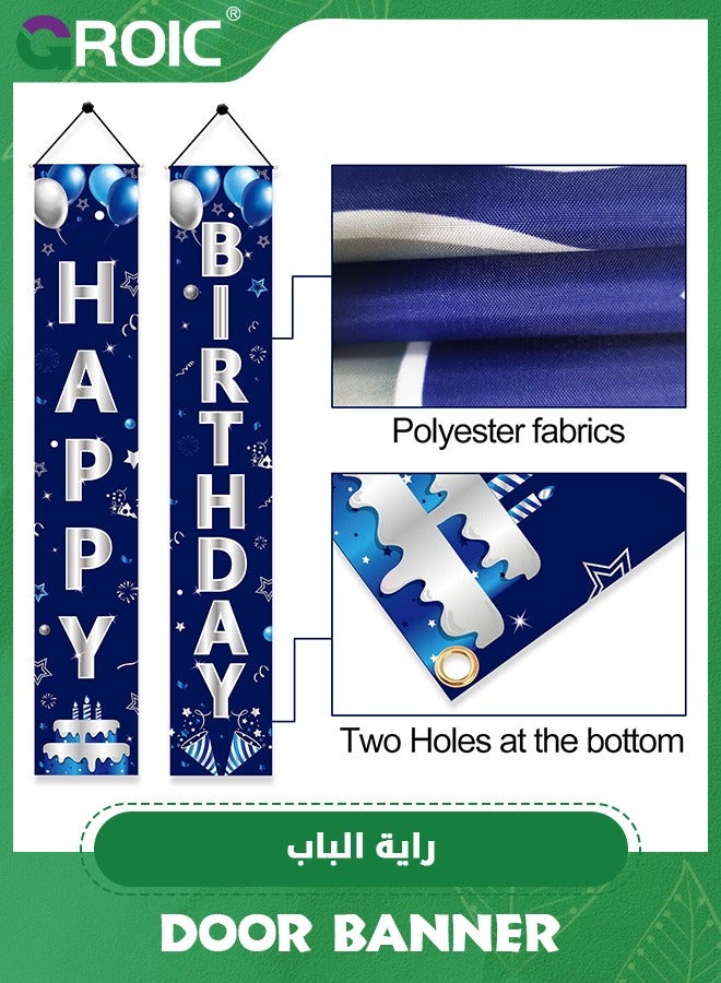 Blue Silver Happy Birthday Door Banner Decorations,Happy Birthday Banner Porch Sign Party Supplies,Birthday Decoration,Birthday Supplies