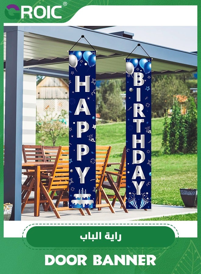 Blue Silver Happy Birthday Door Banner Decorations,Happy Birthday Banner Porch Sign Party Supplies,Birthday Decoration,Birthday Supplies