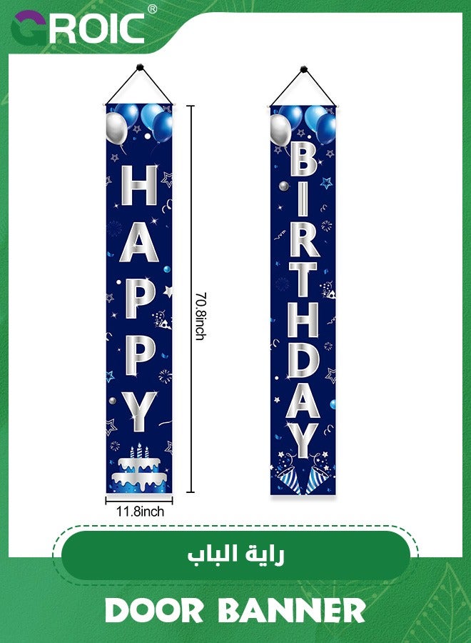 Blue Silver Happy Birthday Door Banner Decorations,Happy Birthday Banner Porch Sign Party Supplies,Birthday Decoration,Birthday Supplies