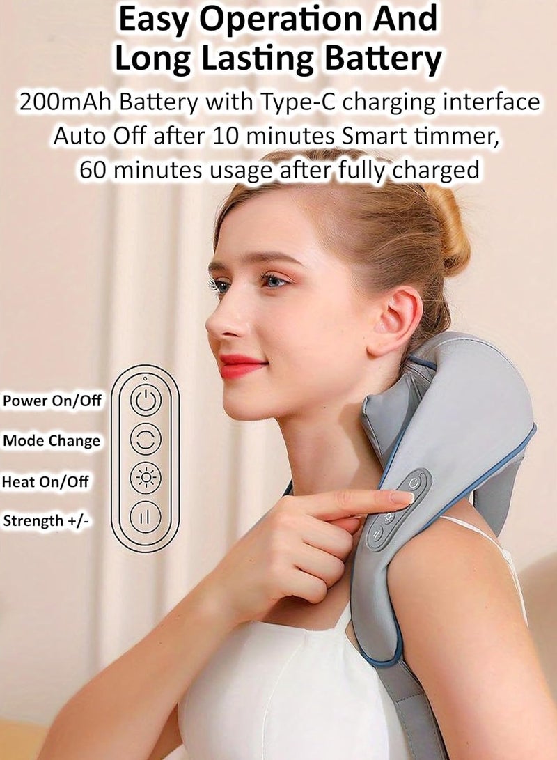 Shiatsu Neck Shoulder Massager With Heat Relieve Tension Target Acupoints Spa-Quality 6D Extra Large Massage Head Wearable Design Ideal Pain Relief Muscle Relaxation Stress Reduction