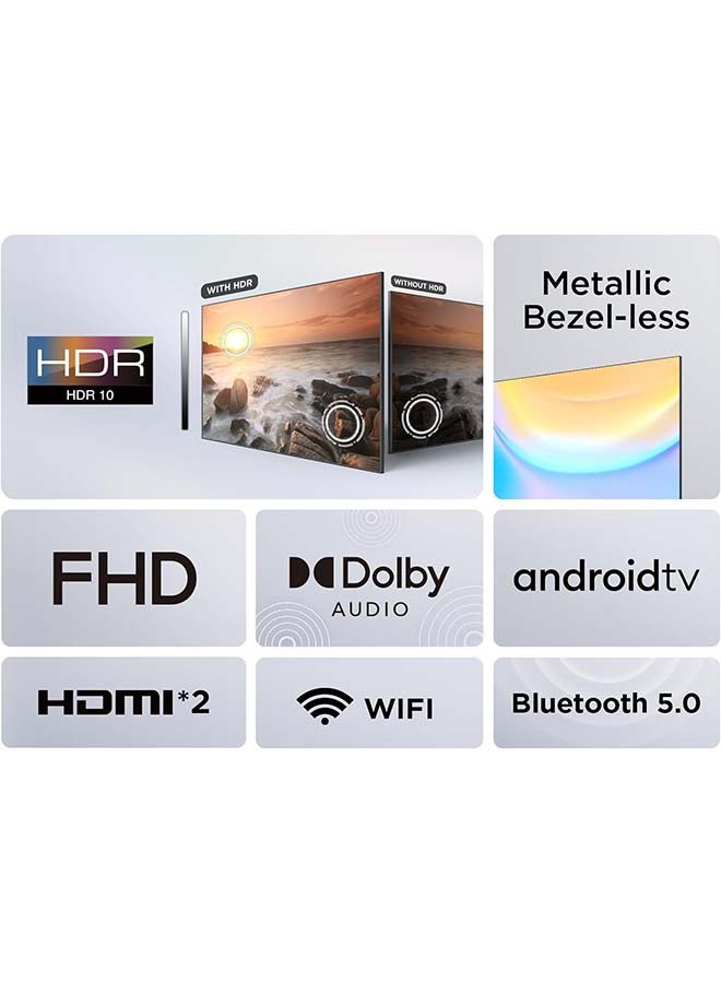 43 Inch FHD Smart Android TV, HDR 10, Dolby Audio, Micro Dimming, Metallic Bezel-less Design (2024 Model) 43S5400A Black