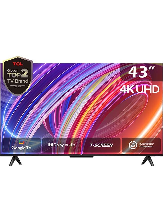 43 Inch 4K UHD Smart Google TV, HDR 10, Dolby Audio, Dynamic Color Enhancement, Metallic Bezel-less Design (2024 Model) 43P61B Black