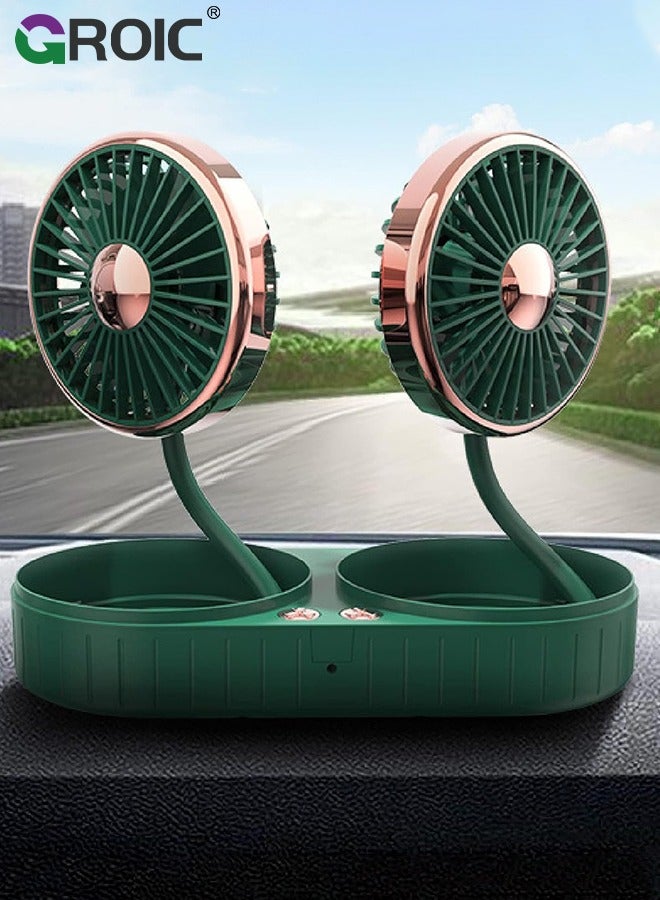 Car Fan, USB Portable Fan for Car with 3 Wind Speed, 360 Degree Adjustable Dual Head Car Fans, Strong Wind Electric Auto Fans for Car Dashboard SUV RV Truck Boat Van Sedan