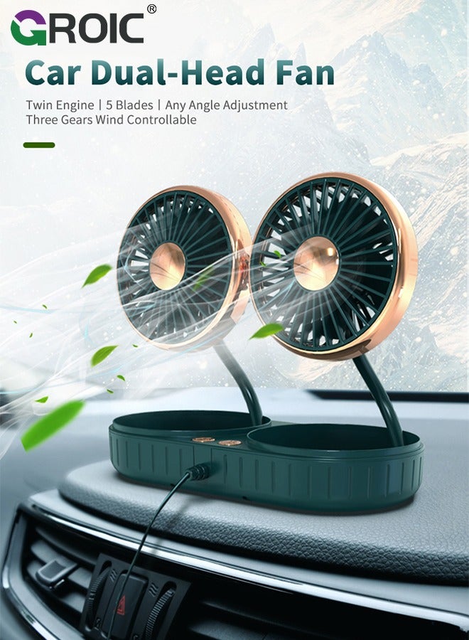 Car Fan, USB Portable Fan for Car with 3 Wind Speed, 360 Degree Adjustable Dual Head Car Fans, Strong Wind Electric Auto Fans for Car Dashboard SUV RV Truck Boat Van Sedan