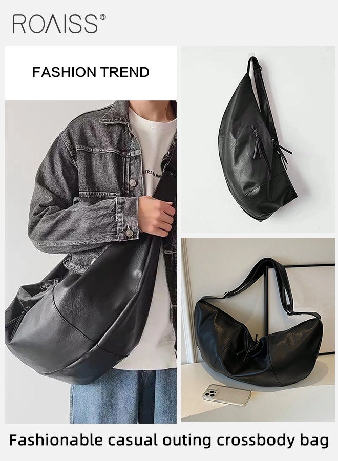 Fashionable Leather Shoulder Bag for Men Casual Dumpling Shaped Large Capacity Commute Crossbody Bag Men's Personalized Travel Bags for Students for Outdoors Needs