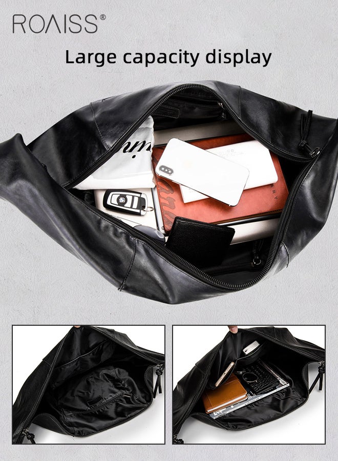 Fashionable Leather Shoulder Bag for Men Casual Dumpling Shaped Large Capacity Commute Crossbody Bag Men's Personalized Travel Bags for Students for Outdoors Needs