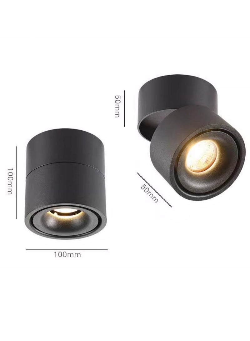 LED Adjustable Ceiling Spotlight Directional Black Surface Mounted Downlight COB 12W 4000K Netural Aluminum For Hallway Gallery Display Living Room