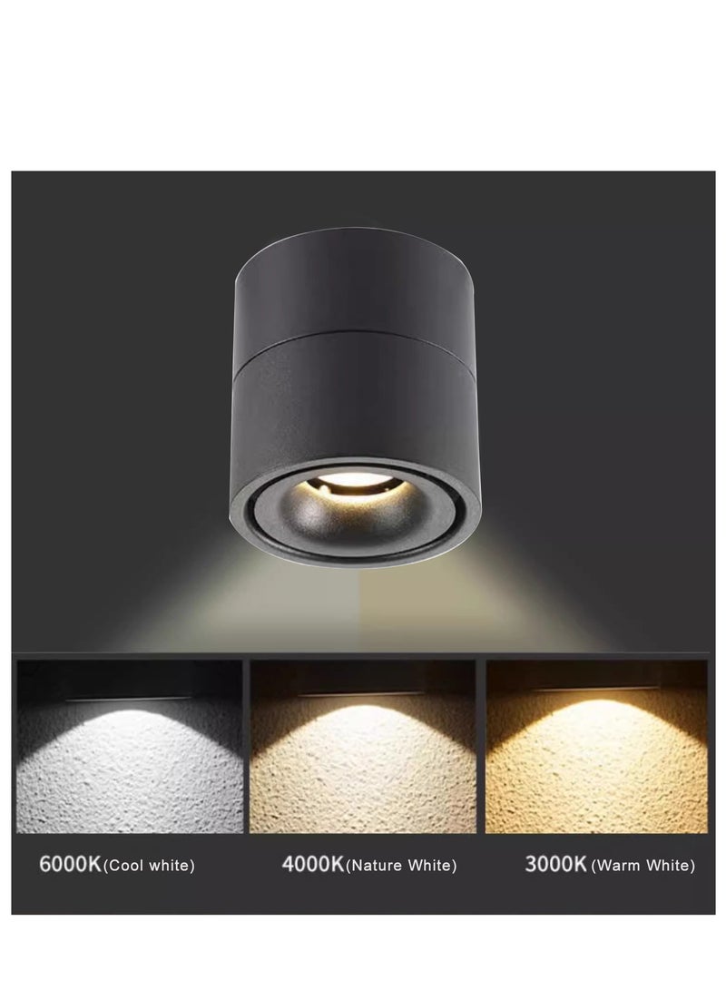 LED Adjustable Ceiling Spotlight Directional Black Surface Mounted Downlight COB 12W 4000K Netural Aluminum For Hallway Gallery Display Living Room