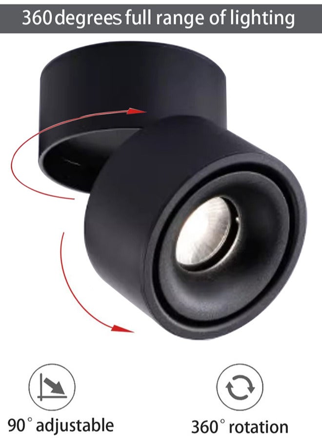 LED Adjustable Ceiling Spotlight Directional Black Surface Mounted Downlight COB 12W 4000K Netural Aluminum For Hallway Gallery Display Living Room