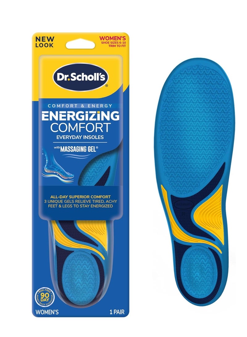 Dr. Scholl’s Energizing Comfort Everyday Insoles with Massaging Gel®, On Your Feet All-day Energy, Shock Absorbing, Arch Support, Trim Inserts to Fit Shoes, Women's Size 6-10, 1 Pair