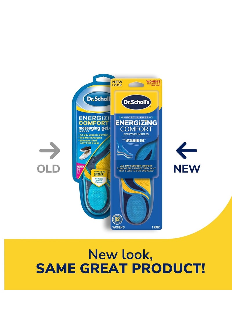 Dr. Scholl’s Energizing Comfort Everyday Insoles with Massaging Gel®, On Your Feet All-day Energy, Shock Absorbing, Arch Support, Trim Inserts to Fit Shoes, Women's Size 6-10, 1 Pair