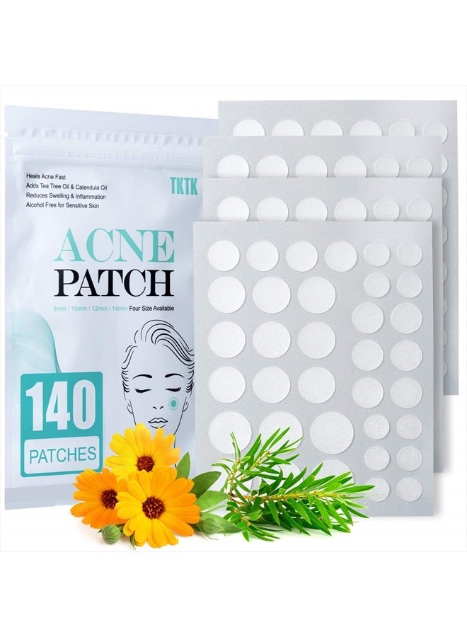 Acne Patch Pimple Patch, 4 Sizes 140 Patches Acne Absorbing Cover Patch, Hydrocolloid Invisible Acne Patches For Face Zit Patch Acne Dots Tea Tree, Calendula Oil