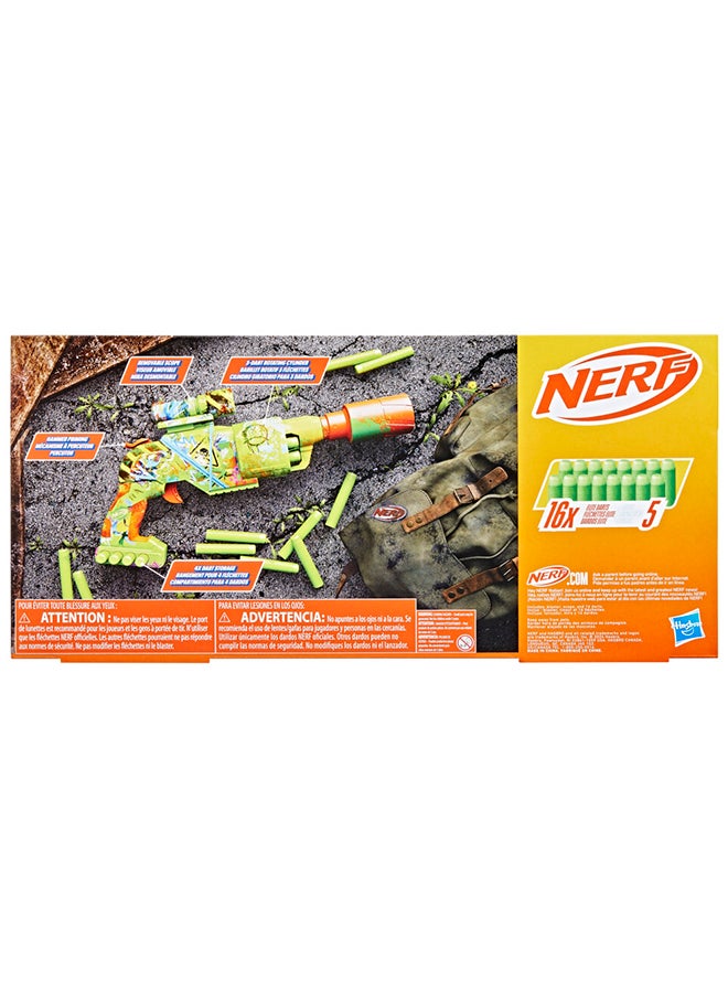 Nerf Zombie Driller Dart Blaster, 16 Nerf Elite Darts, Rotating 5 Dart Cylinder, Removable Scope, Outdoor Games, Ages 8+