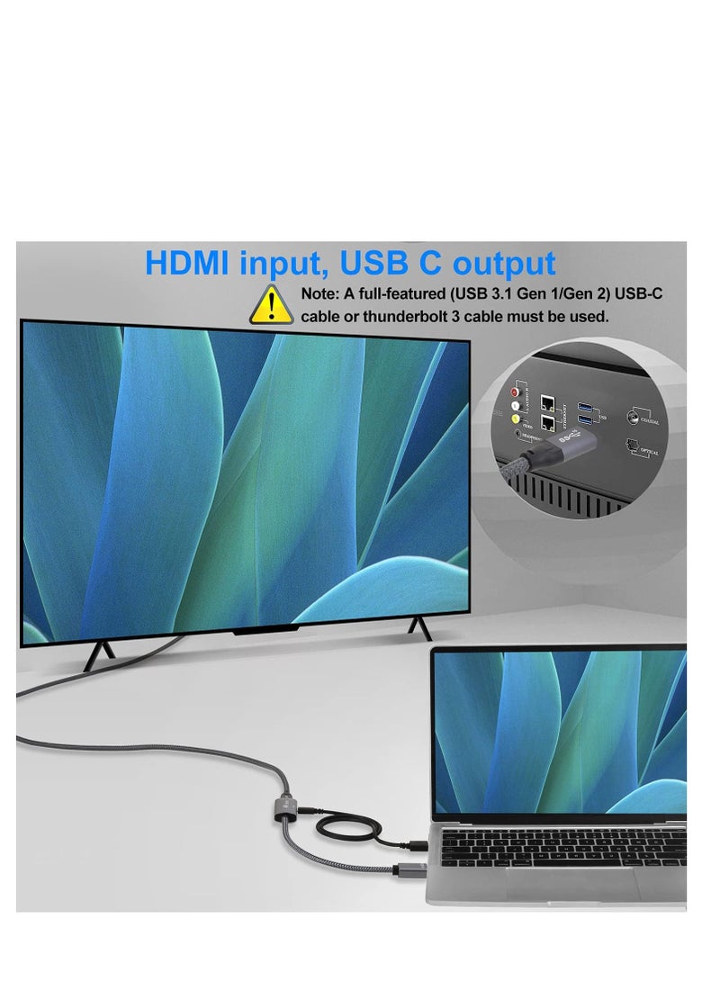 HDMI Male to USB-C Female Cable Adapter with USB C Power Cable,Uni-Directional HDMI (source) to Type C 3.1 (display) Converter,4K 60Hz Thunderbolt 3 Adapter for MacBook Pro,Microsoft Surface,Nreal Air