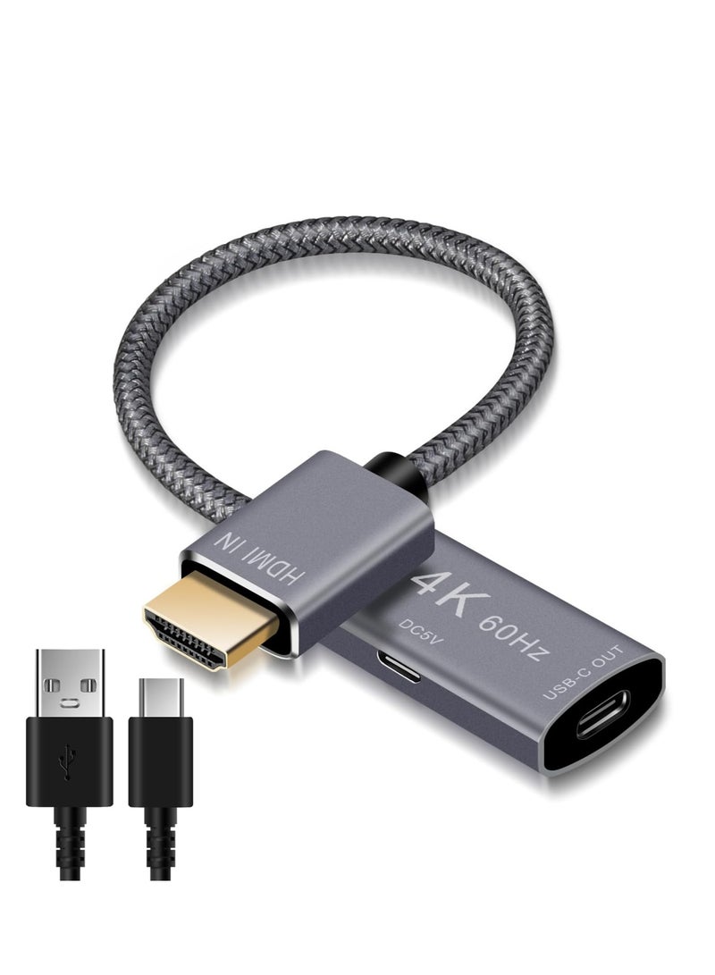 HDMI Male to USB-C Female Cable Adapter with USB C Power Cable,Uni-Directional HDMI (source) to Type C 3.1 (display) Converter,4K 60Hz Thunderbolt 3 Adapter for MacBook Pro,Microsoft Surface,Nreal Air