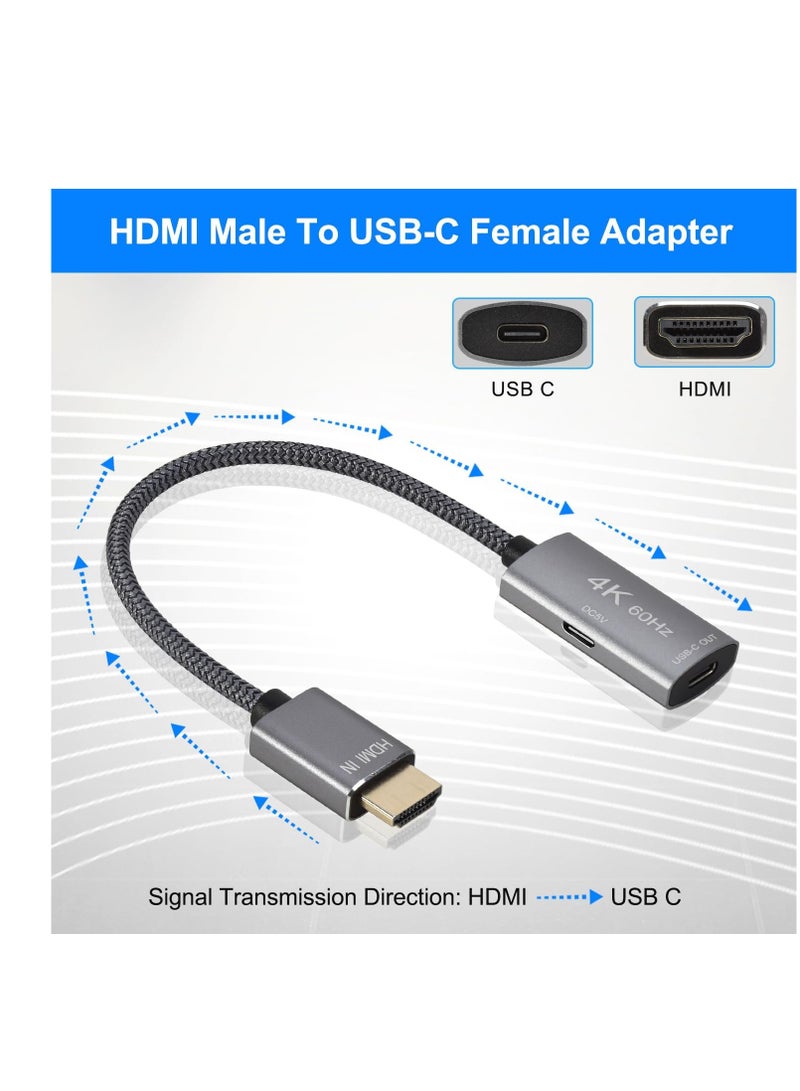 HDMI Male to USB-C Female Cable Adapter with USB C Power Cable,Uni-Directional HDMI (source) to Type C 3.1 (display) Converter,4K 60Hz Thunderbolt 3 Adapter for MacBook Pro,Microsoft Surface,Nreal Air